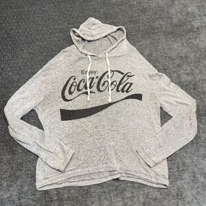 Coca Cola Gray Heathered Hoodie Sweatshirt Long Sleeve Graphic Print Women's L